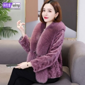 进口天鹅绒水貂毛大衣女2025冬大气中年妈妈狐狸毛领拼貂皮草外套