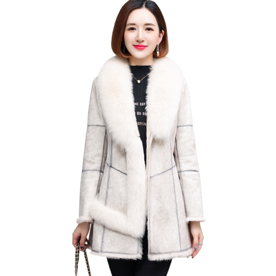奢华高档狐狸毛领真皮毛一体大衣