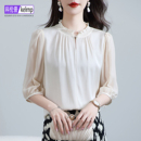 双乔桑蚕丝上衣 重磅真丝绸衬衫 女2025夏新款 短袖 花边高端纯色小衫