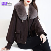 进口狐狸毛领真皮草大衣女2025冬新减龄年轻款 保暖鹅绒羽绒服外套