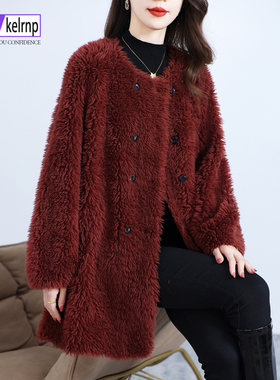 羊剪绒大衣女2025冬新中长款优雅简约海宁长羔羊毛毛颗粒皮草外套