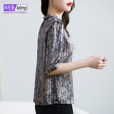 短袖时尚田园妈妈印花桑蚕丝上衣