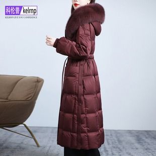 进口狐狸毛领大衣女2025冬新系带国风保暖白鹅绒羽绒服真皮草外套