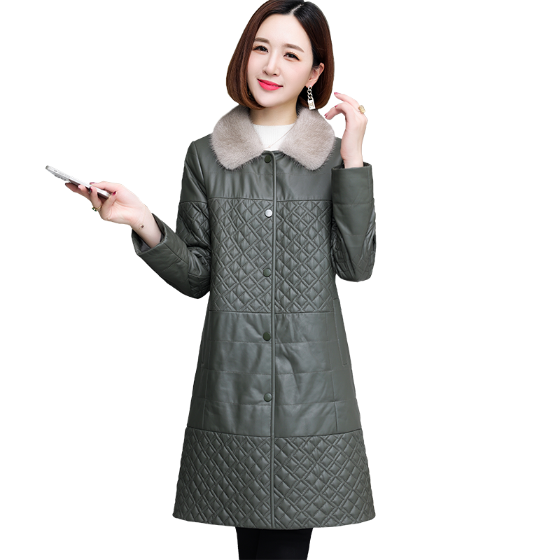 真皮羽绒服女中长款2026冬新款水貂毛领韩版妈妈海宁绵羊皮衣外套
