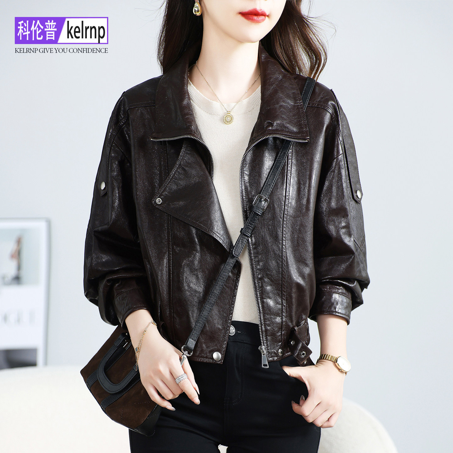 正品头层绵羊皮夹克机车小外套