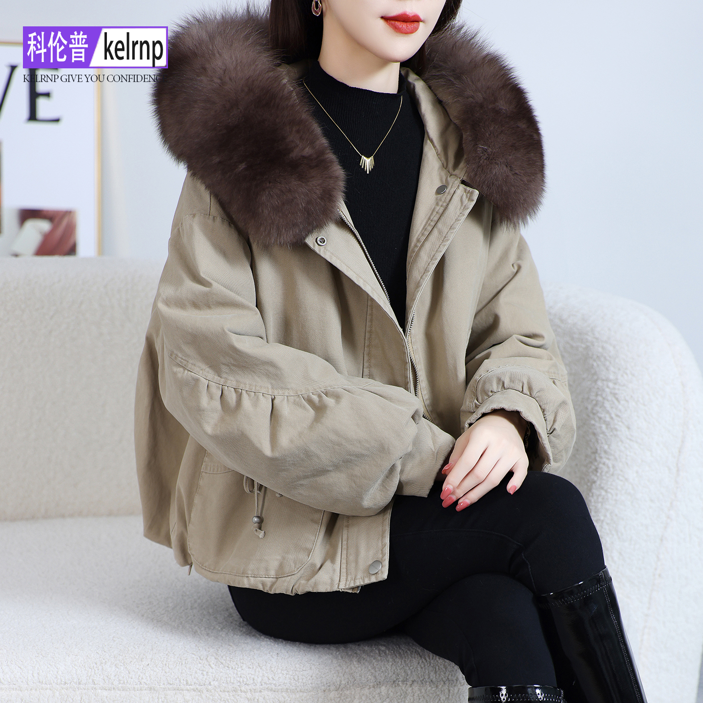 派克服女2025冬新狐狸毛领连帽正品牌欧美鹅绒羽绒服皮草大衣外套