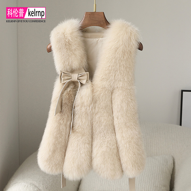 淑女OL进口整皮草纯狐狸毛马甲女