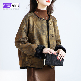 天鹅绒水貂毛内胆大衣女2025冬短款中国风两面穿拼貂皮真皮草外套