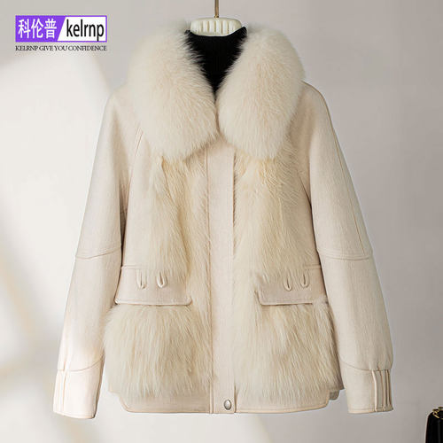 进口狐狸毛真皮草白鸭羽绒外套女
