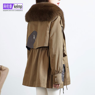 派克服女2025冬新显瘦中长款 獭兔毛内胆狐狸毛领皮草大衣拆卸外套