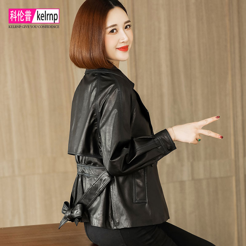 海宁真皮新款大牌系带显瘦皮夹克