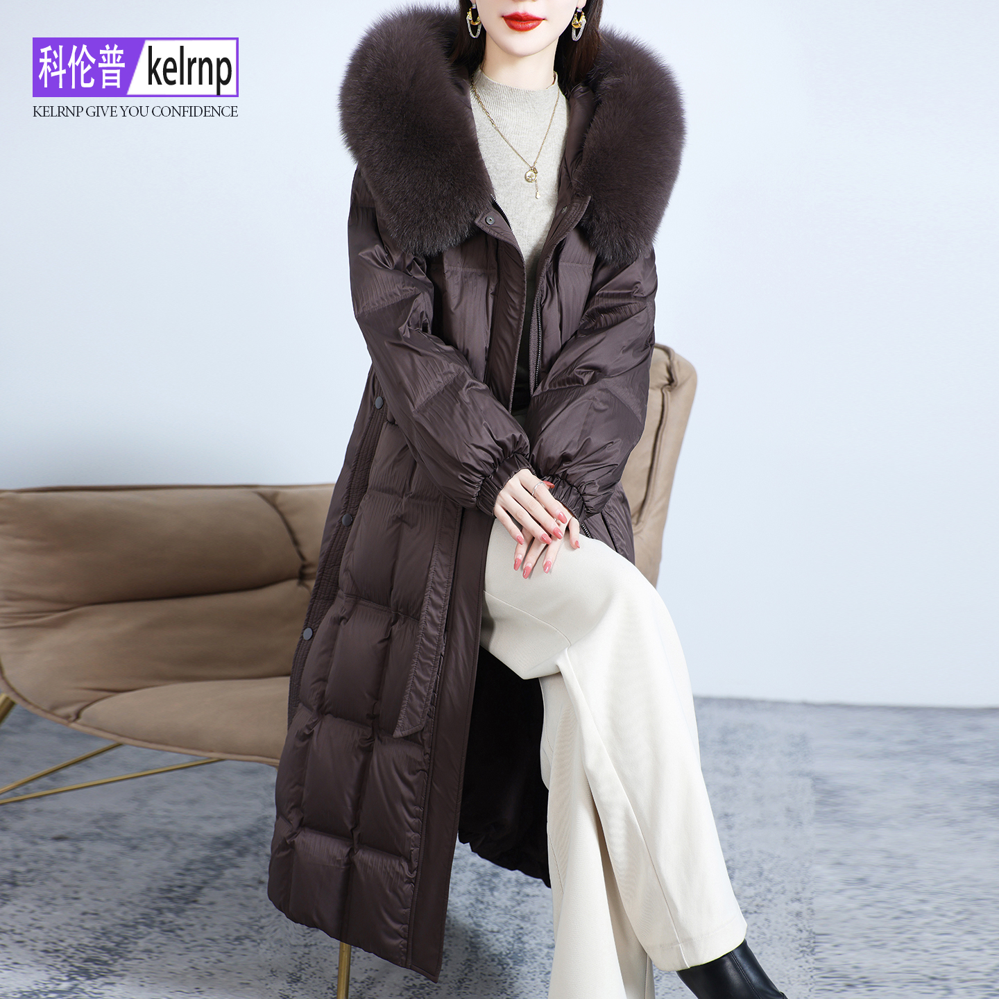 原创保暖白鹅绒羽绒服真皮草外套