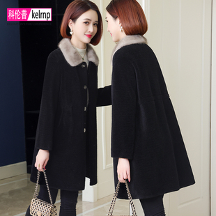 羊剪绒大衣女新款2025冬中长水貂毛领显瘦简约颗粒羊羔毛皮草外套