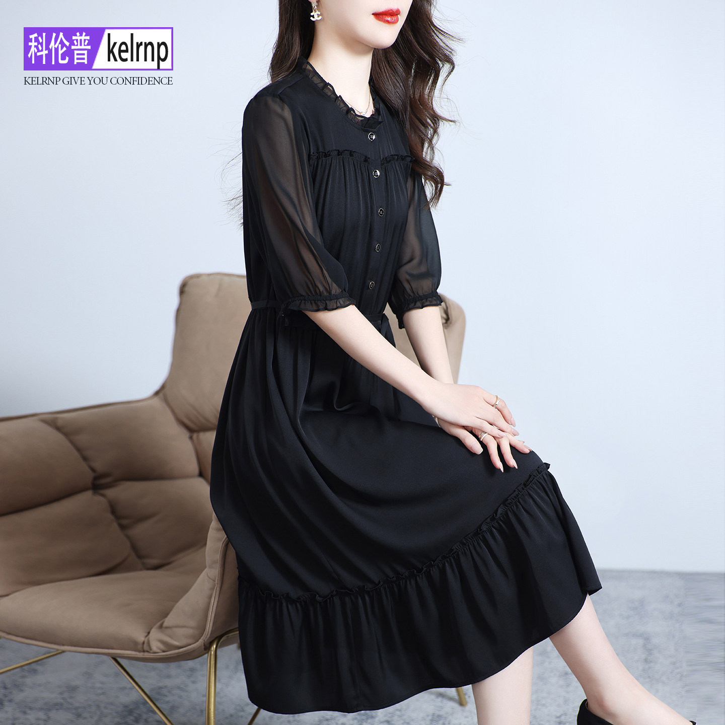 印花杭州桑蚕丝重磅真丝连衣裙女