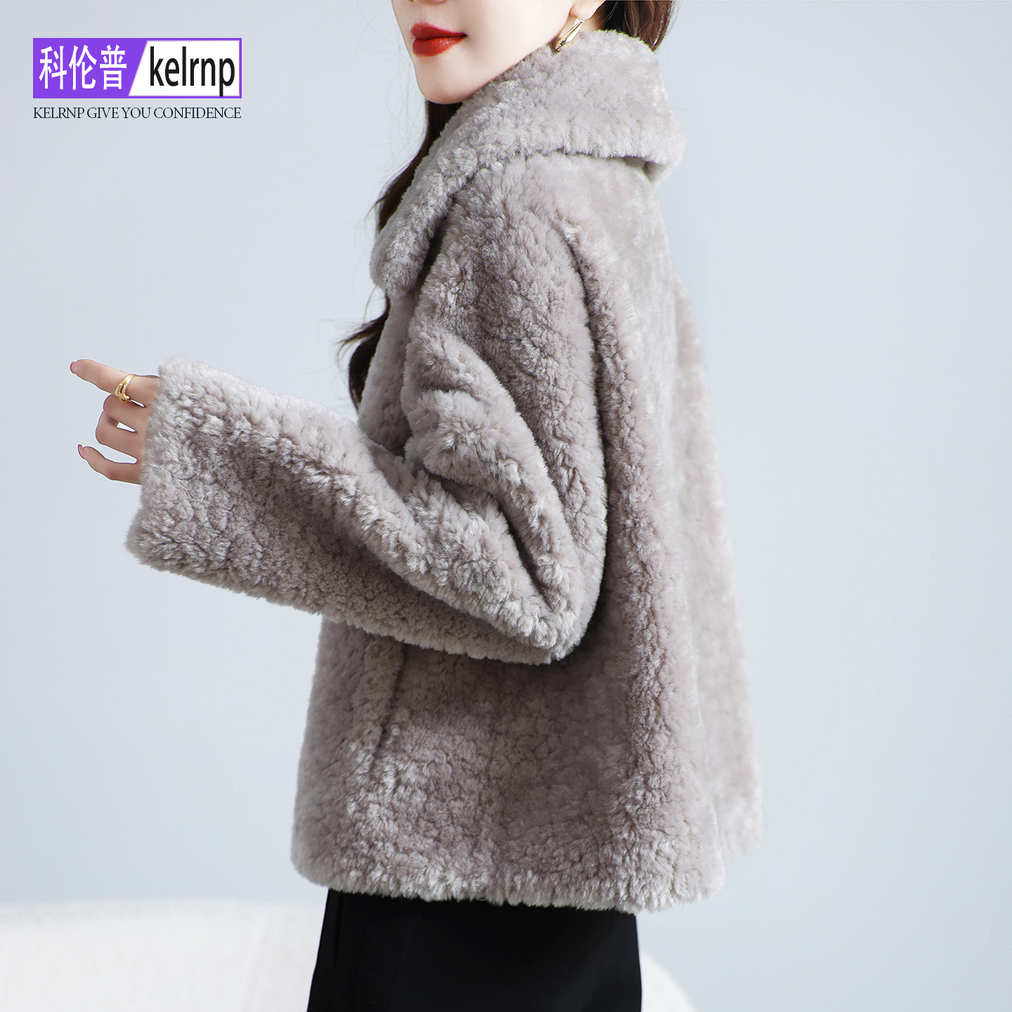 淑女海宁仿羔羊毛毛颗粒皮草外套