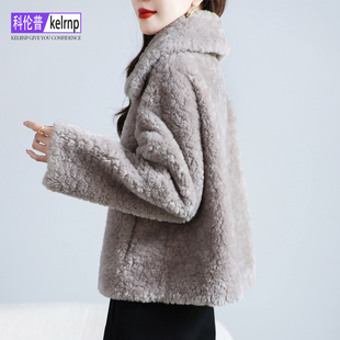 仿羊剪绒大衣女新款2025冬大翻领淑女海宁仿羔羊毛毛颗粒皮草外套