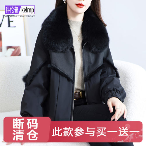 狐狸毛领皮毛一体大衣鹅绒羽绒服