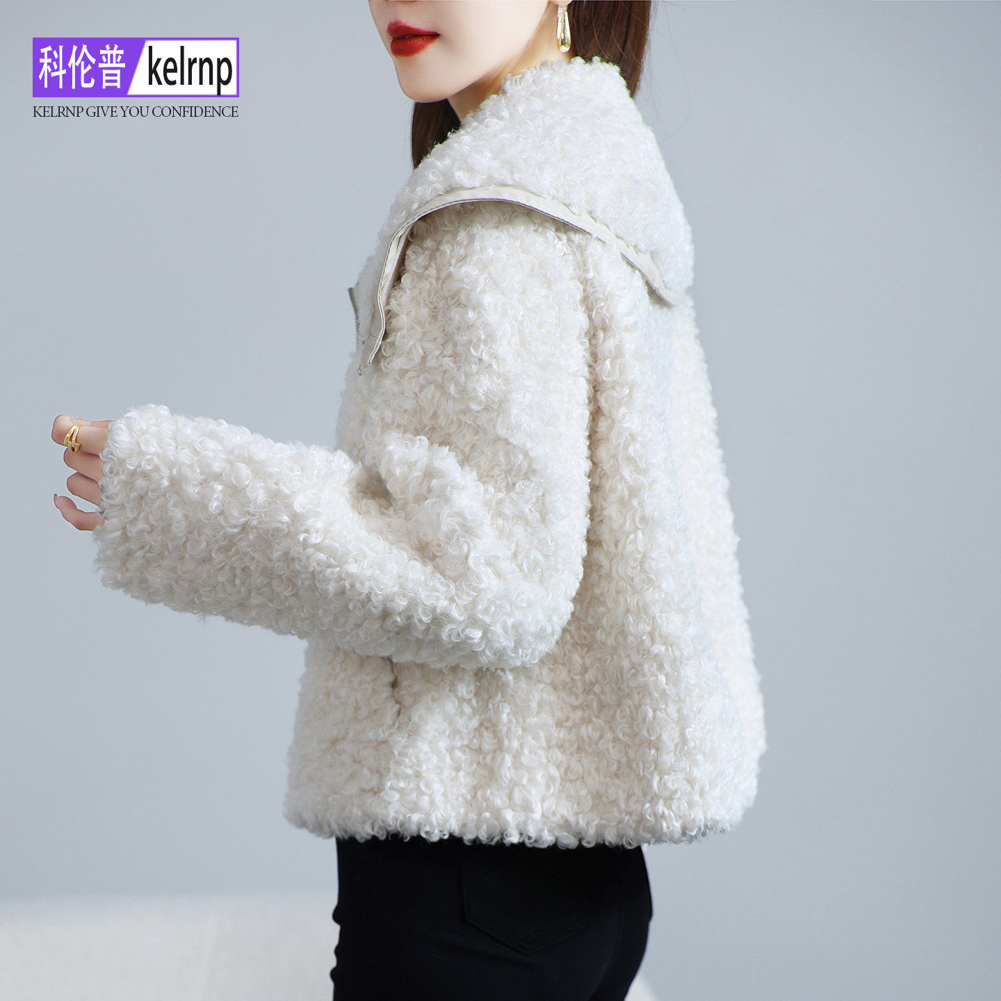 大气质仿羔羊毛毛颗粒皮草外套