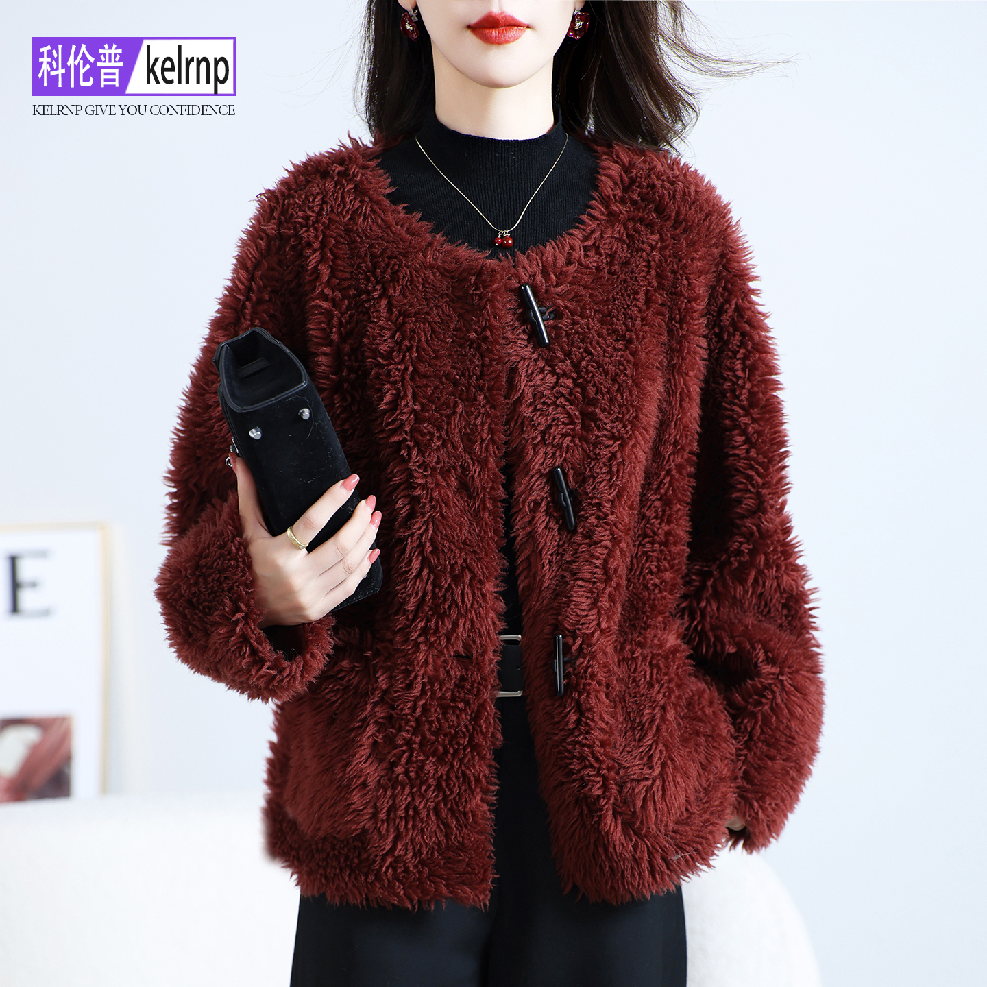 名媛风海宁长羔羊毛颗粒皮草外套