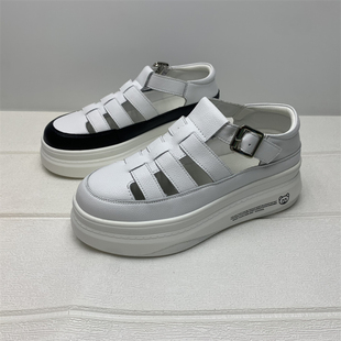 女鞋 处理真皮罗马凉鞋 包头厚底轻便休闲运动小白鞋 女2025夏季 新款