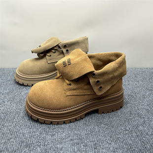 断码处理两穿真皮马丁靴女2025秋冬新款厚底细带翻盖英伦风女单靴