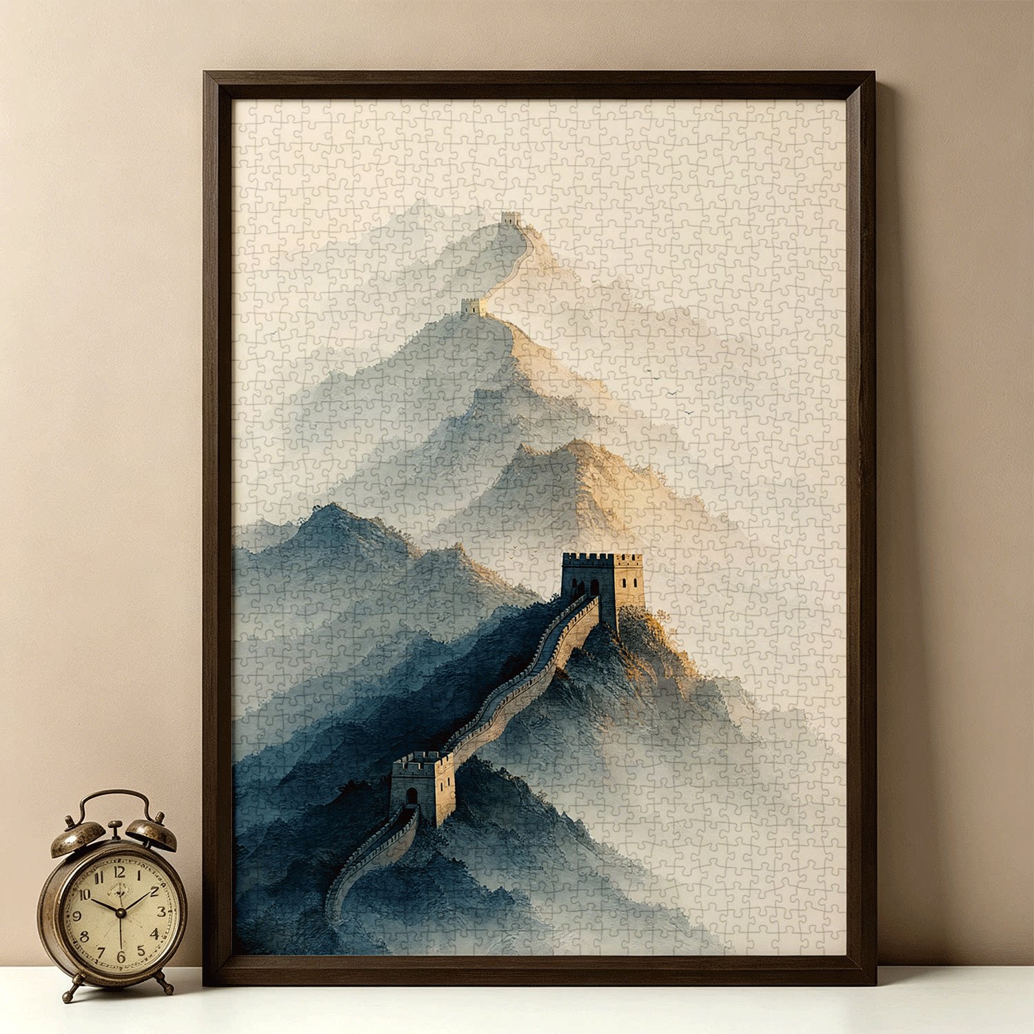 拼图1000片高端蓝卡风景带相框