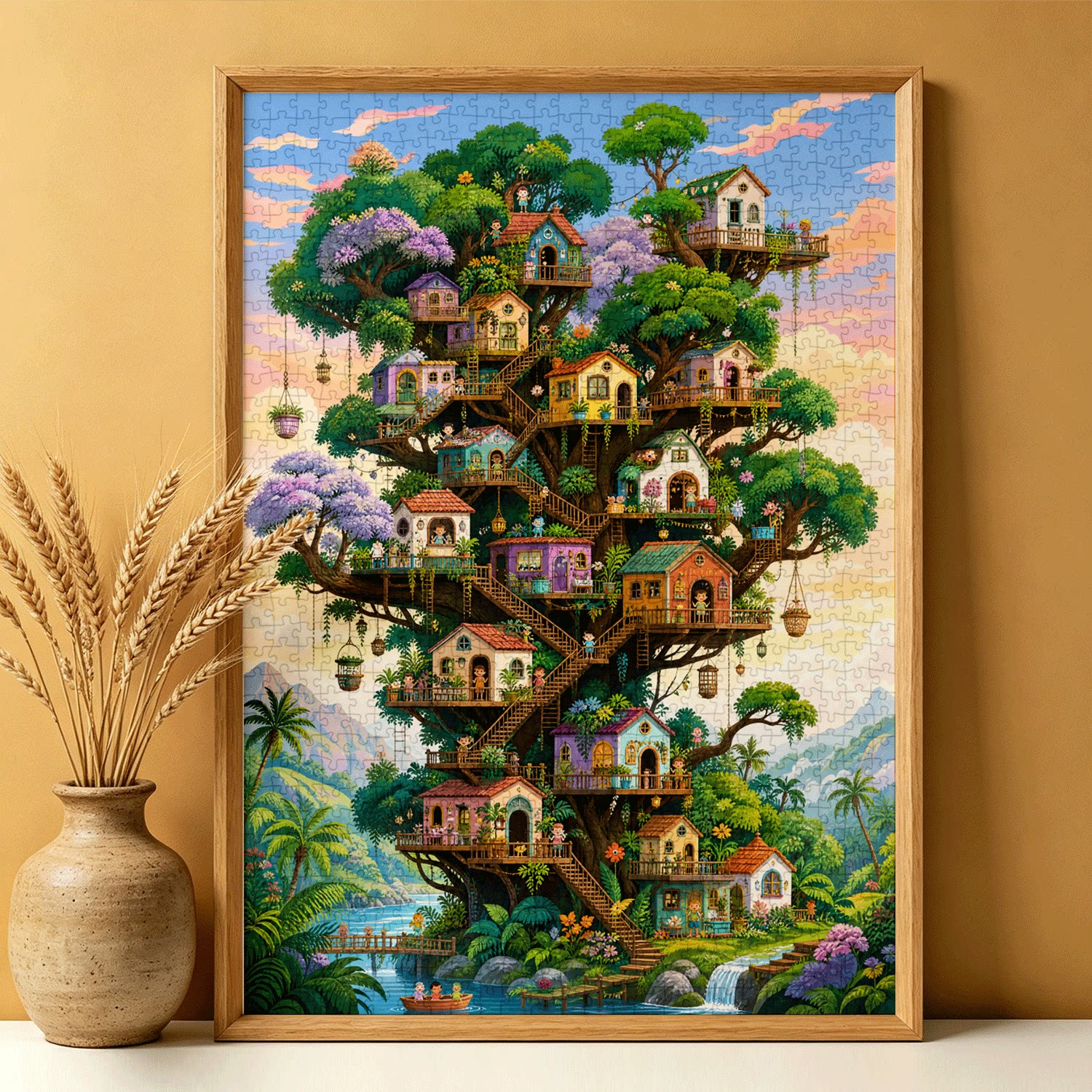 拼图1000片高端蓝卡风景带相框