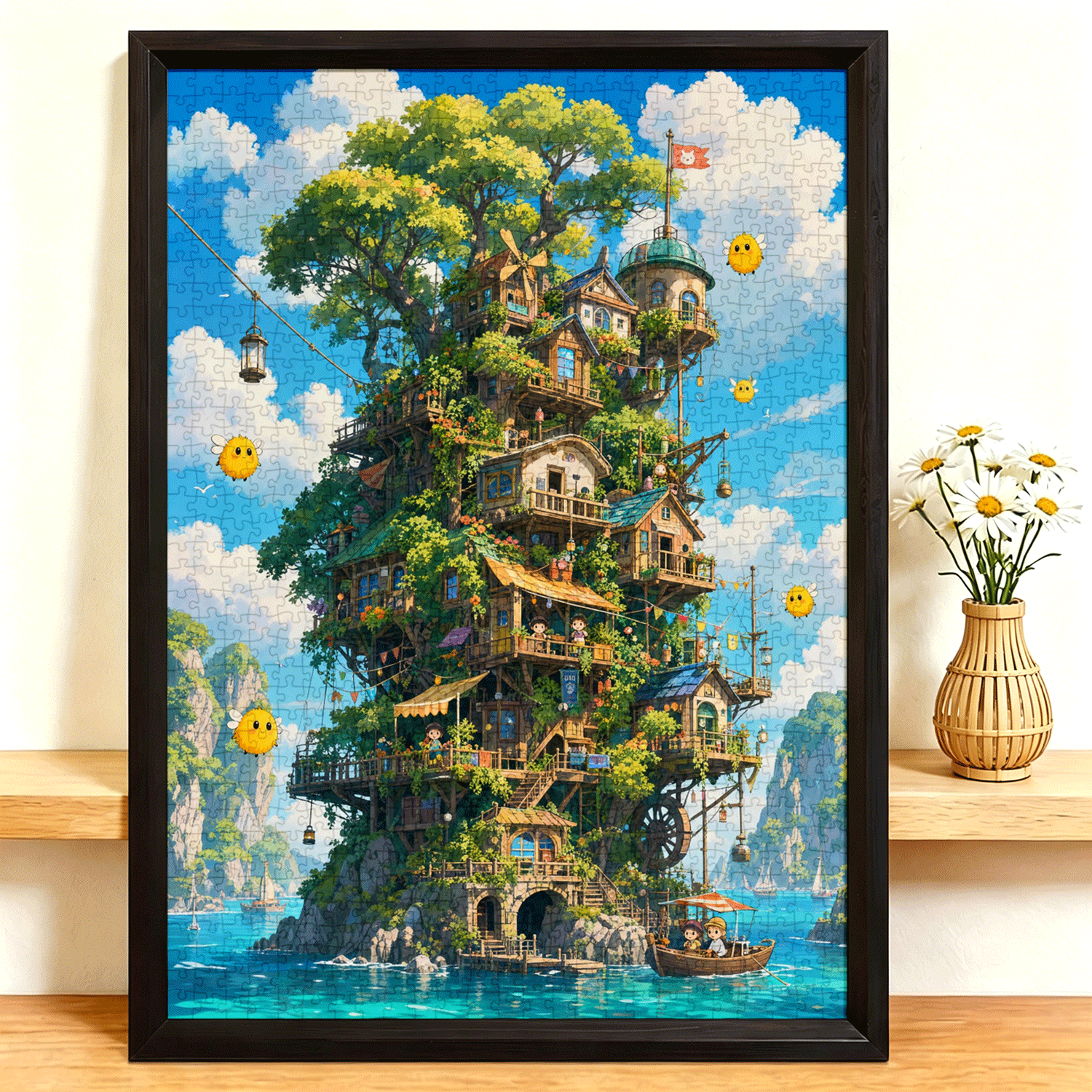 拼图1000片高端蓝卡风景带相框