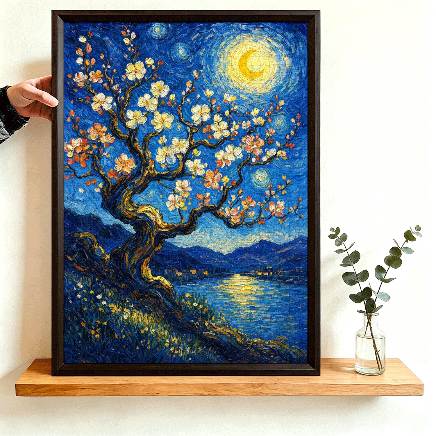 拼图1000片高端蓝卡风景带相框