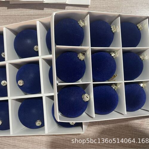 新款植绒球圣诞节圣诞球红色植绒蓝色圣诞树装饰12个6cm绒布球多