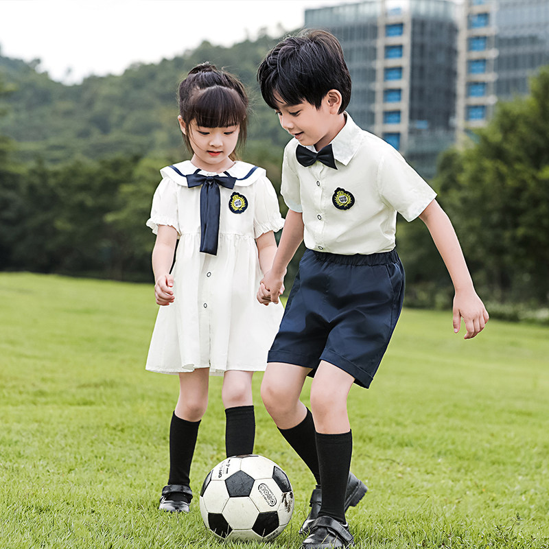 幼儿园园服夏装英伦学院风小学生校服套装夏天毕业照服装纯棉班服