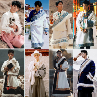 2023新款藏袍藏服秋冬厚款毛领西藏服男款丁真藏装民族旅拍写真服
