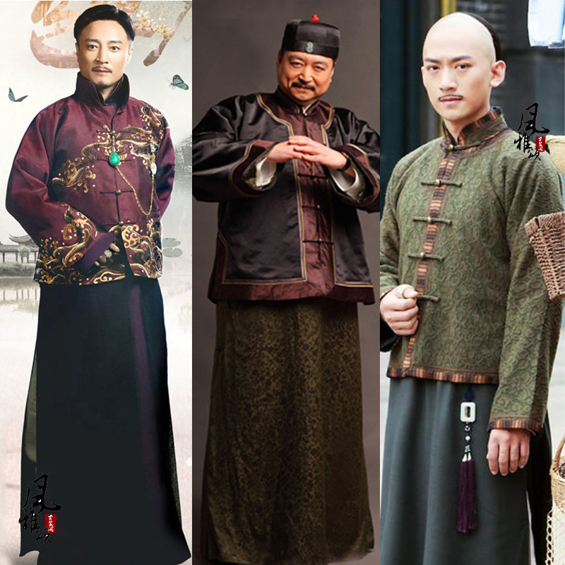 影视古装民国男士长衫长袍马褂清末男掌柜装商人老爷服中国风长袍
