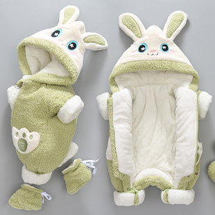 夹棉连体衣婴儿秋冬款外出服加绒加厚冬天宝宝外穿抱衣初冬季棉服