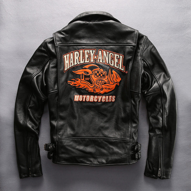 HARLEY ANGEL真皮皮衣男哈雷HA-38幸运猪头层牛皮夹克外套