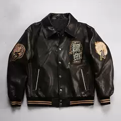 Plus Size Genuine Leather Flight Jacket for Men Oversized Sheepskin Bomber Coat with Notch Collar