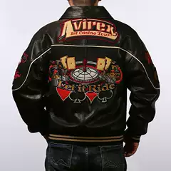 European and American Plus-Size Flight Suit Genuine Leather Jacket for Men, Loose Fit, Casino New Zealand Sheepskin Leather Jacket