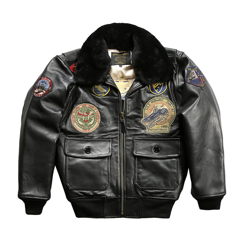 加肥加大码号欧美多标G1飞行服真皮夹克男新西兰绵羊皮皮衣外套