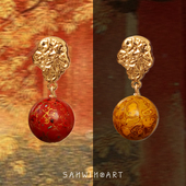 非遗大漆耳环耳钉镶嵌螺钿中式 山印集 故宫·如 复古耳夹耳饰品