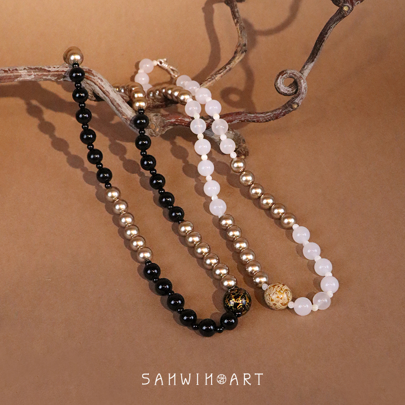 山印集原创新中式黑白金漆珠项链