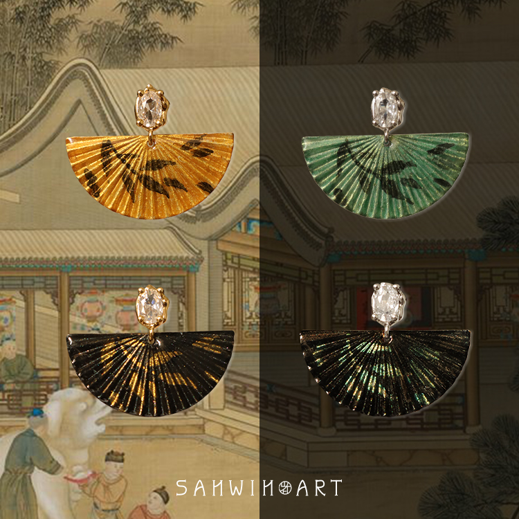 山印集美拉德新中式手绘通勤耳饰