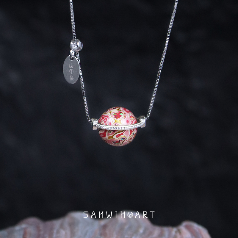 星球宇宙行星粉色非遗大漆项链