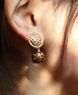 山印集【瑾瑜】欧泊非遗大漆珠耳环新中式纯银耳钉复古典雅耳饰品