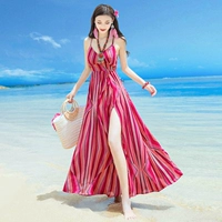 Mùa hè 2018 mới của phụ nữ dây buộc dây đầm voan váy dài boho váy đi biển bên bờ biển - Váy dài đầm hoa dài