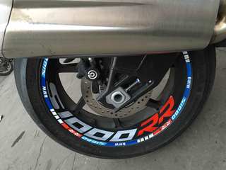宝马摩托车钢圈贴/S1000RR个性轮毂贴纸/加宽型大轮圈反光贴花