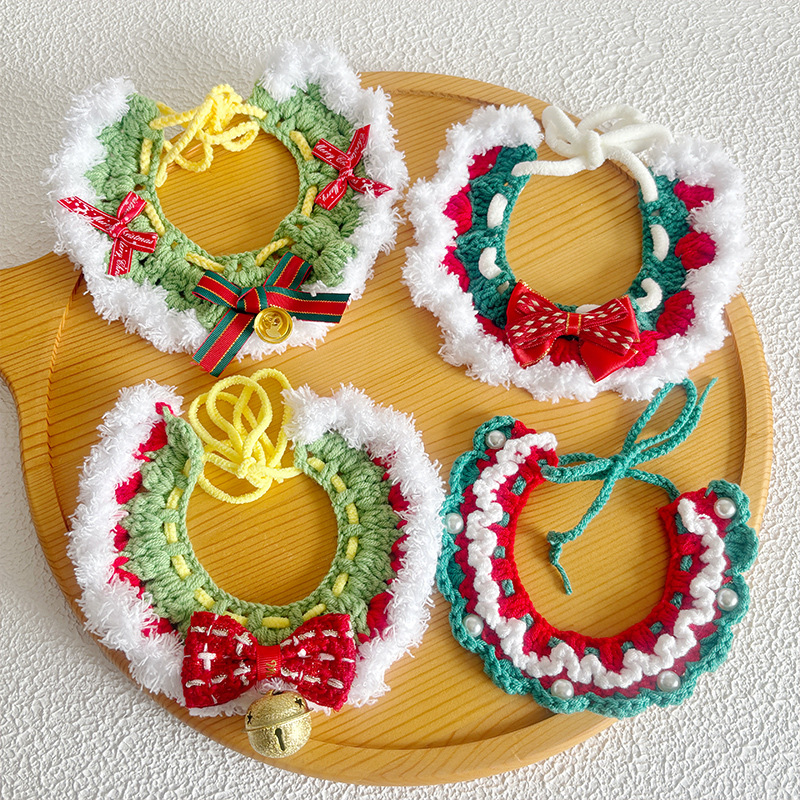 宠物圣诞围脖针织可爱猫咪围巾