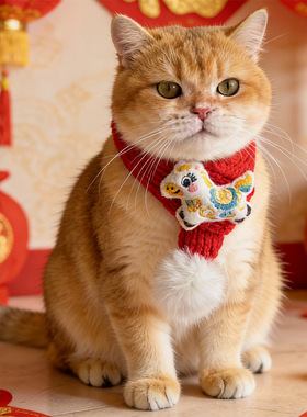 2026宠物围巾新年猫咪围脖红色福小狗狗围领农历新春装扮配饰保暖