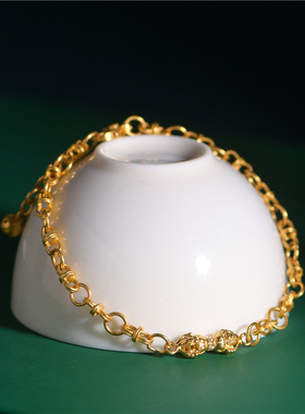 錾刻古法黄金镶钻降魔杵手链