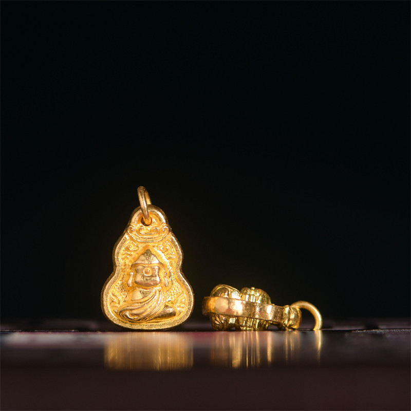 恋金  足金手工錾刻古法黄金立体雕刻如来佛吊坠 项链手链配饰