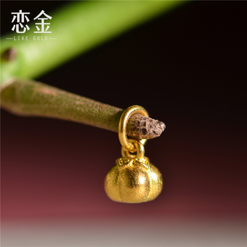 恋金 足金手工錾刻古法黄金 柿柿如意平安小吊坠手链配饰diy配件图片